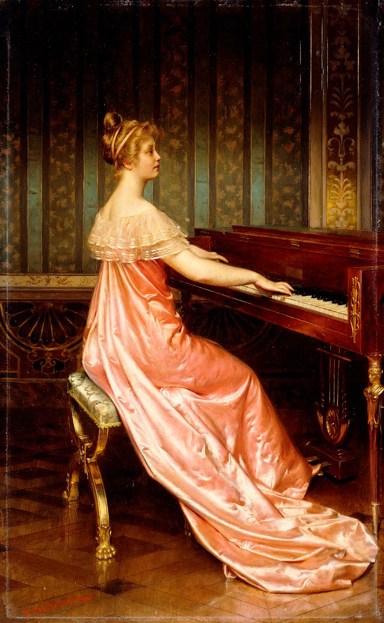 Elegantní dáma sedící u Piano-Forte, od Joseph Frederick Charles Soulacroix