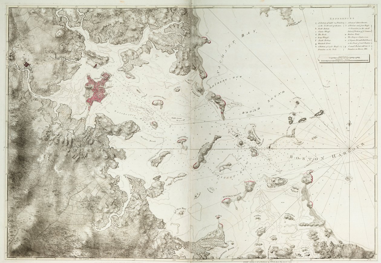 Mapa bostonského přístavu od Joseph Frederick Wallet DesBarres