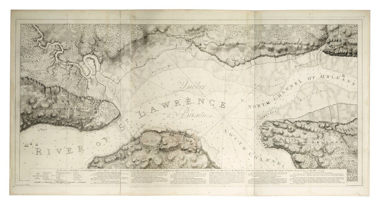 Plán Quebecu a jeho okolí s obranou, asi 1781 (kolorovaná rytina) od Joseph Frederick Wallet DesBarres