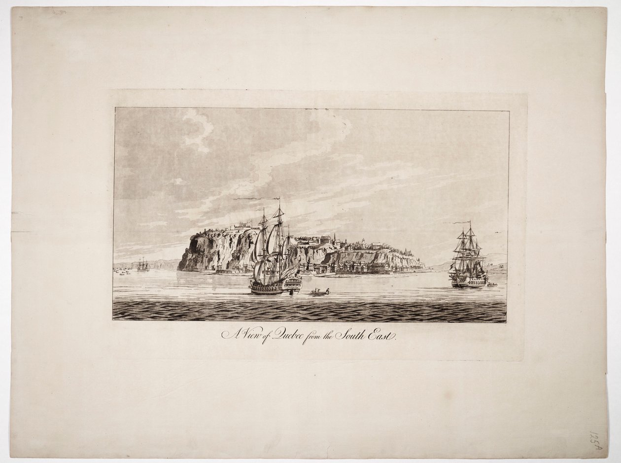 Pohled na Quebec od jihovýchodu, asi 1781 (kolorovaná rytina) od Joseph Frederick Wallet DesBarres