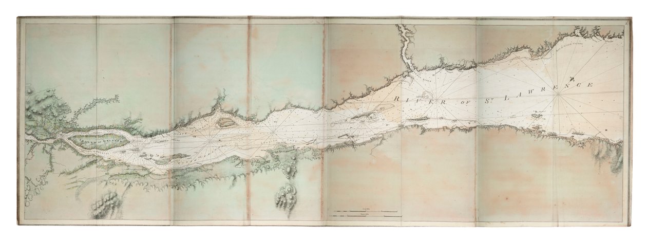 Mapa řeky Svatého Vavřince, pobřeží Atlantiku v Severní Americe, asi 1781 (kolorovaná rytina) od Joseph Frederick Wallet DesBarres