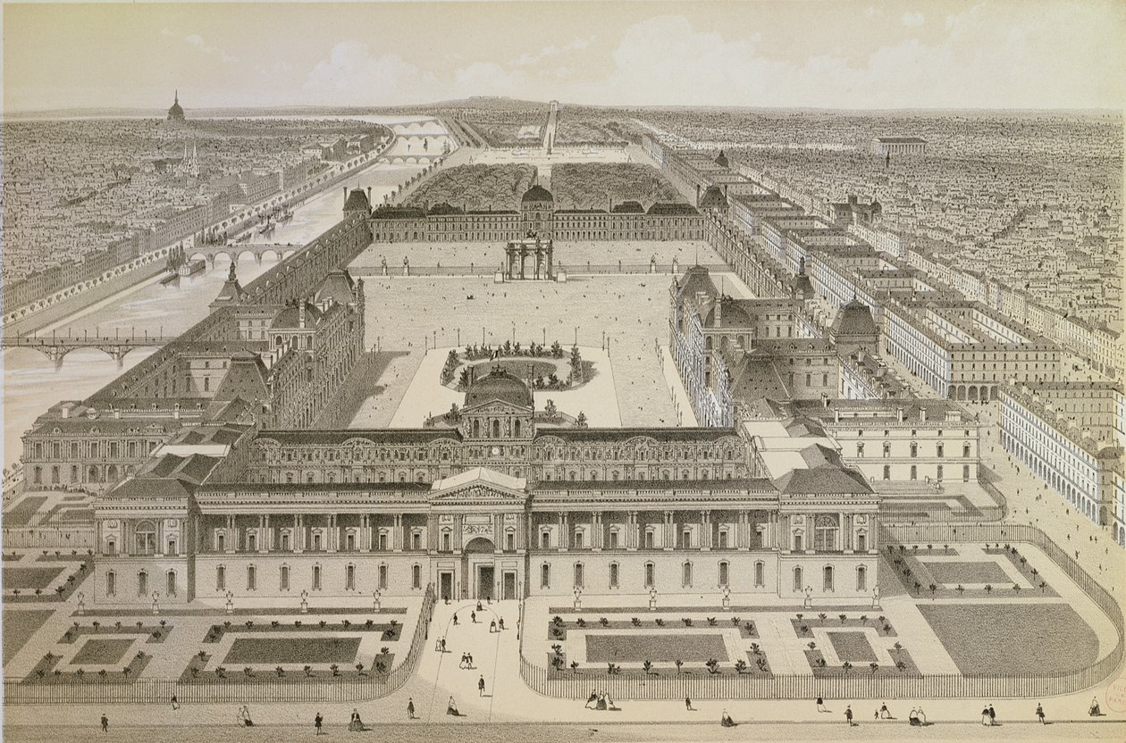 Pohled na Louvre a Tuileries, c.1850 od Joseph Gabriel Aubrun