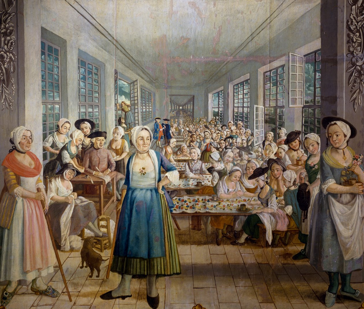 Textilní továrna bratří Wetterů v Orange, Provence v roce 1764, oddělení potisku látek, Joseph Maria Gabriel Rossetti, Francie od Joseph Gabriel Rossetti