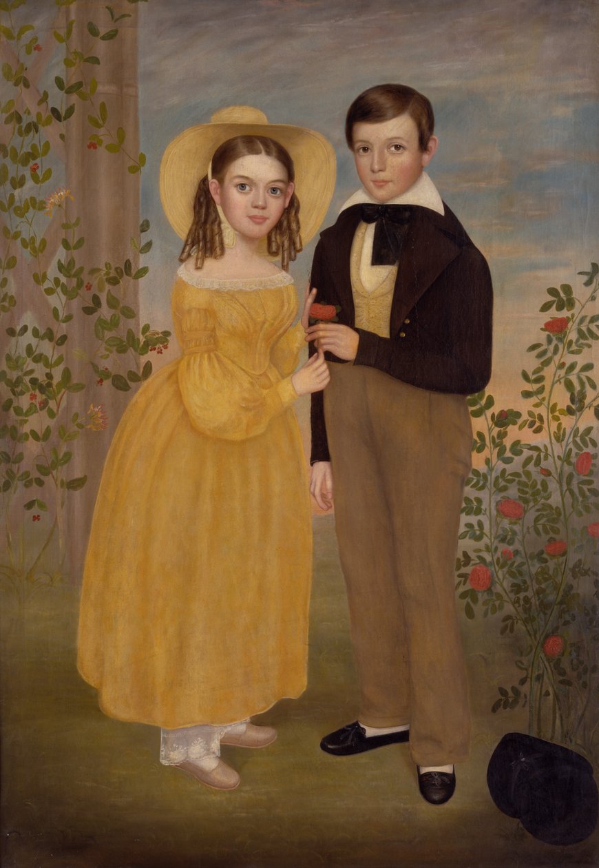 Chlapec a dívka v zahradě (olej na plátně) od Joseph Goodhue Chandler