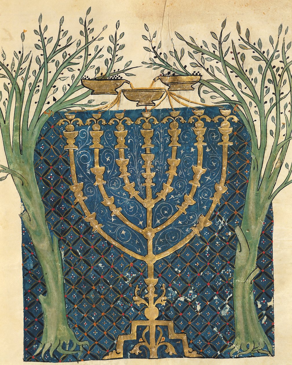 Iluminace menory, z židovské Cervera Bible, 1299 od Joseph Ha Zarefati
