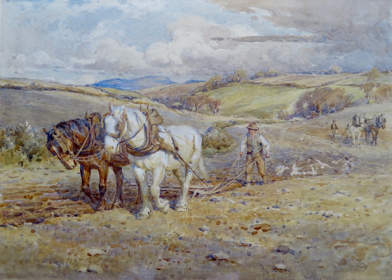 Těžcí koně orající na Downs od Joseph Harold Swanwick