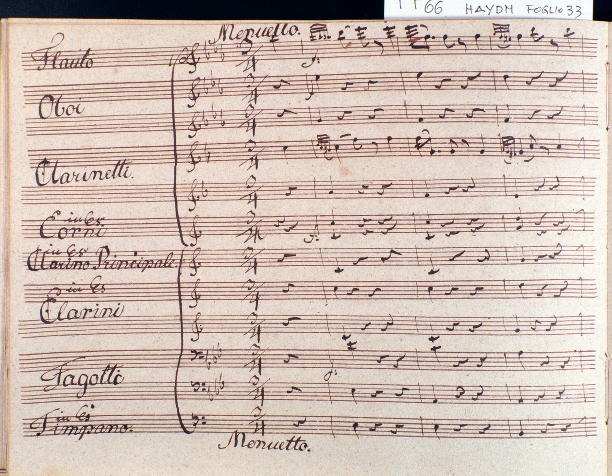 První strana notového záznamu menuetu Symfonie 66 B dur J Haydna od Joseph Haydn
