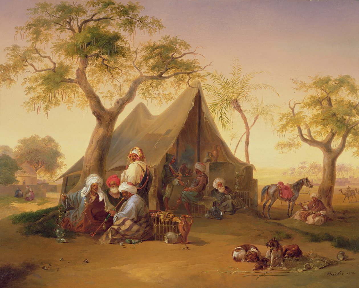 Šejkové pijící kávu před stanem, 1842 od Joseph Heicke