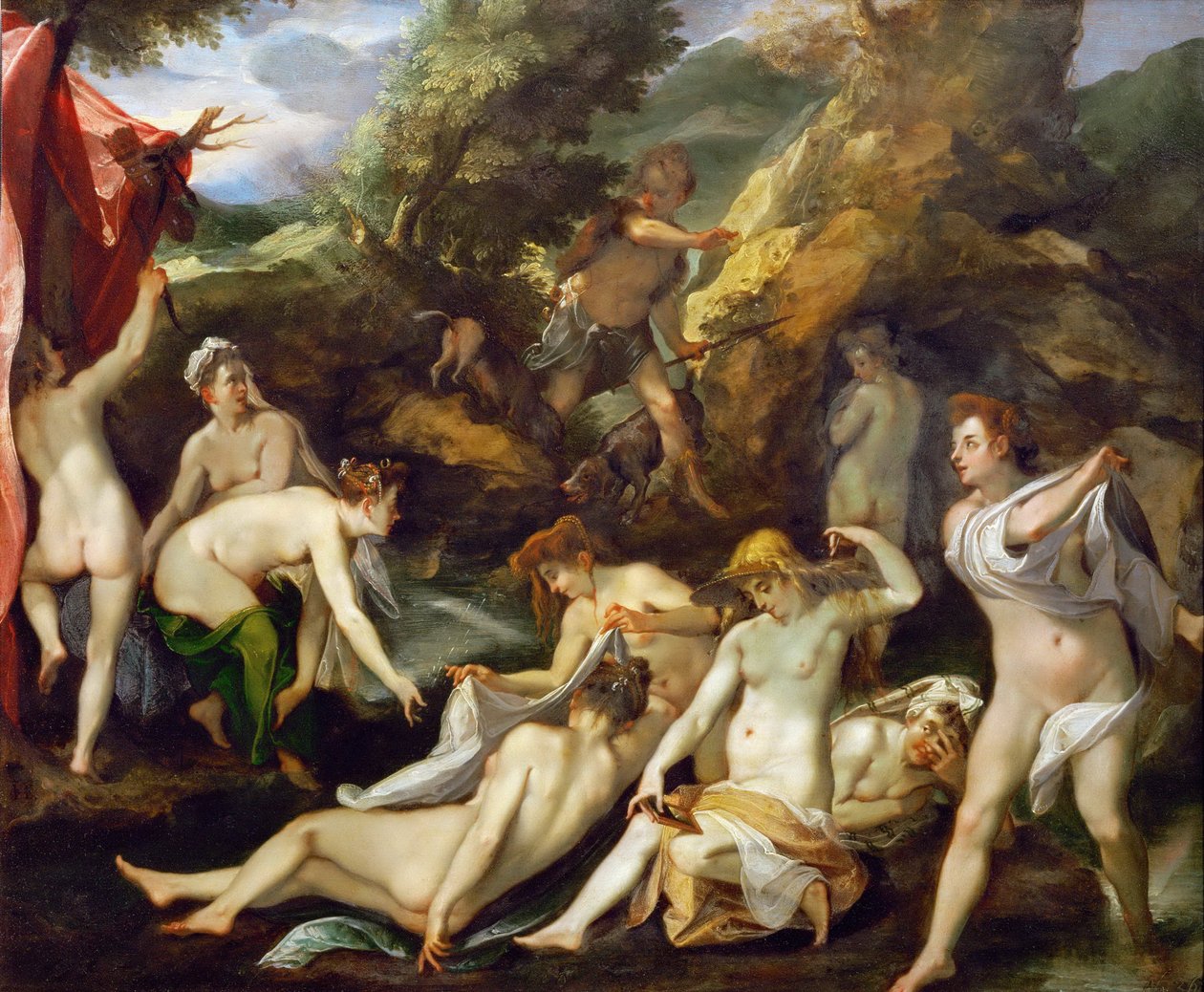 Baroko: Diane et Acteon - Diana a Actaeon par Heintz, Joseph, starší (1564-1609), cca 1595. Olej na mědi, 40x49. Uměleckohistorické muzeum, Vienne od Joseph Heintz