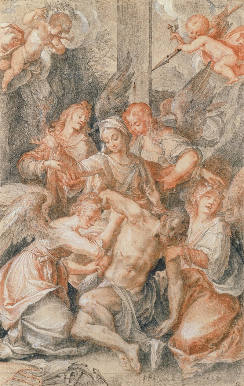 Pieta s anděly a putti od Joseph Heintz