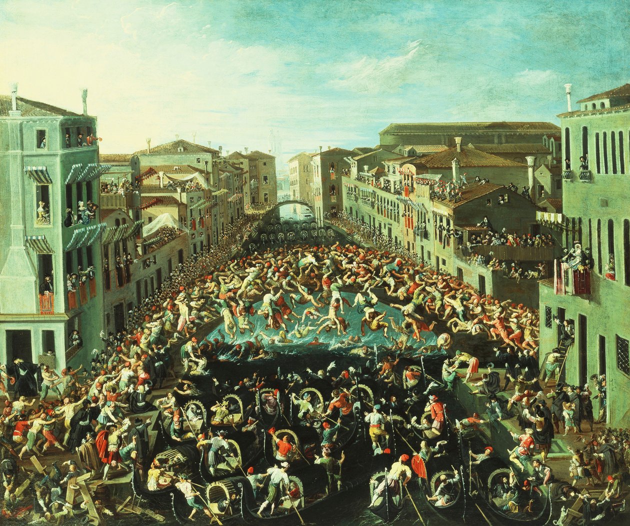 Boj mezi Nicolotti a Castellani, na Ponte dei Pugni, Benátky, 1673 od Joseph Heintz