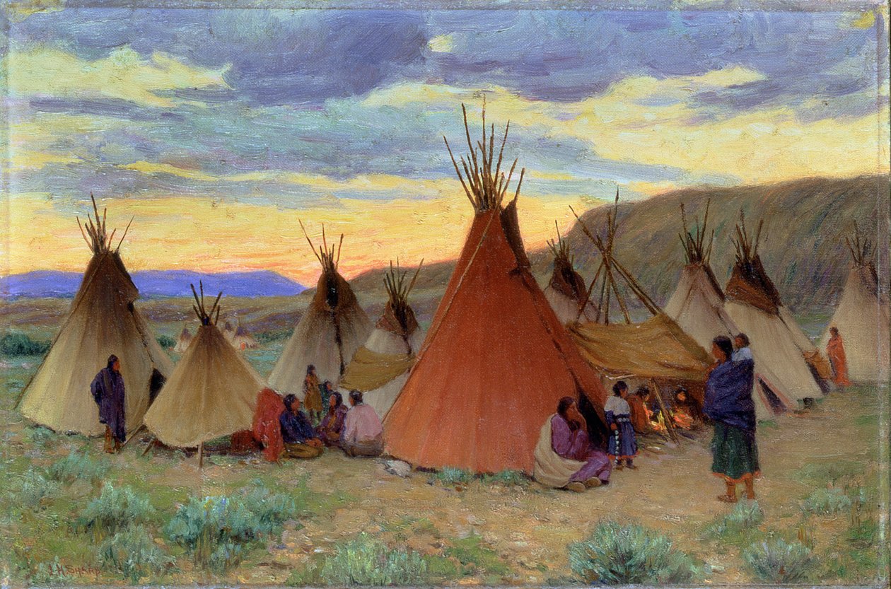 Večer v rezervaci Crow, Montana (olej na plátně) od Joseph Henry Sharp