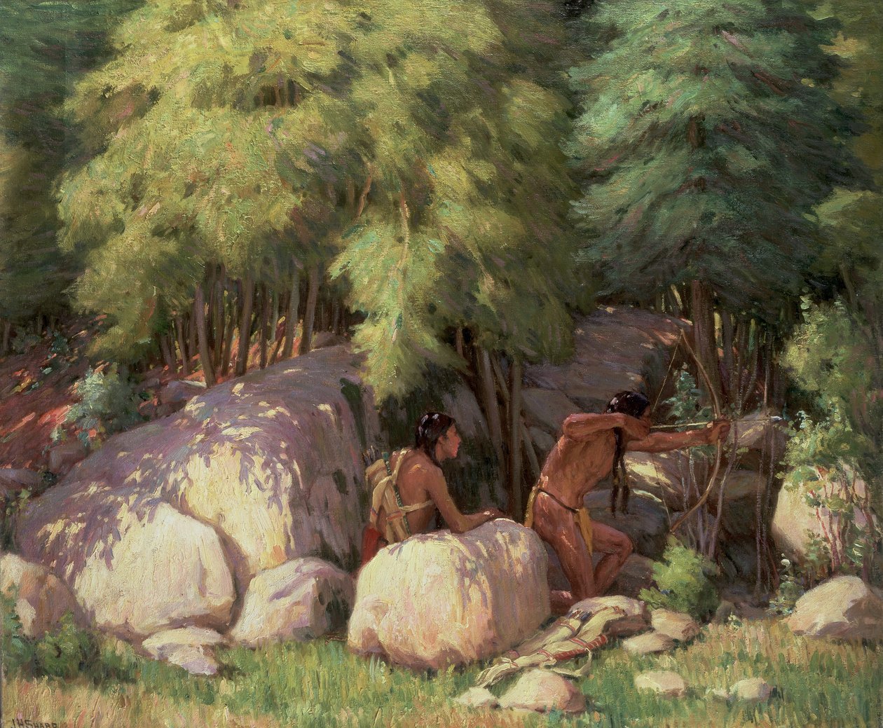 Indiáni lovící jeleny (olej na plátně) od Joseph Henry Sharp