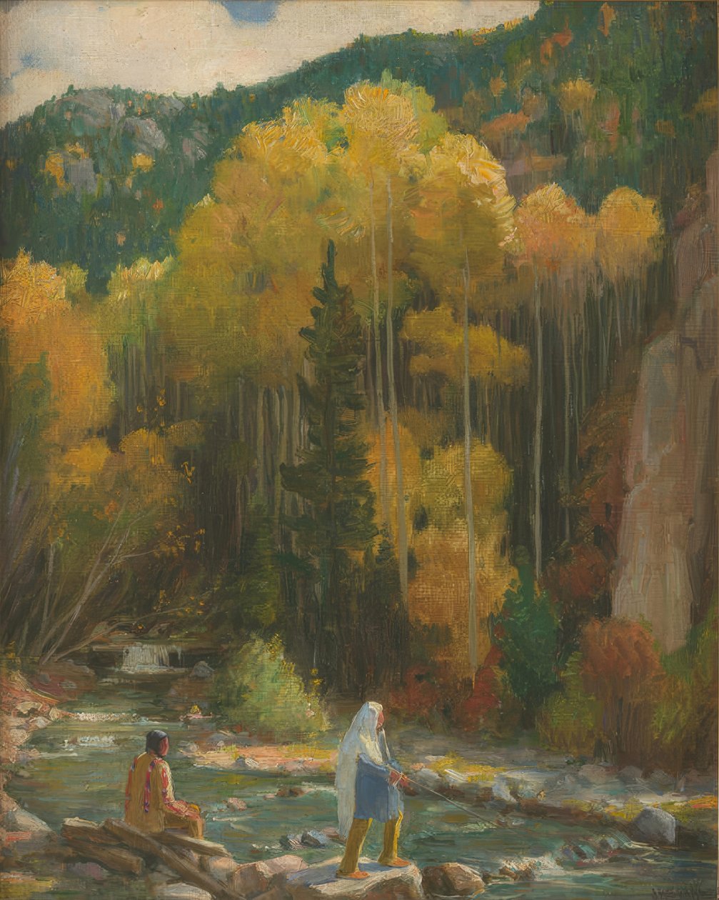 Rybaření indiánů, kaňon Taos od Joseph Henry Sharp