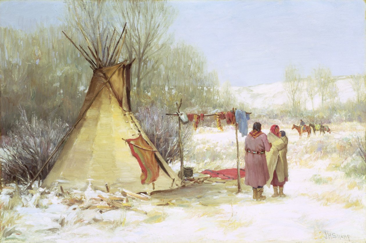Indiáni vracející se do zimního tábora (olej na plátně) od Joseph Henry Sharp