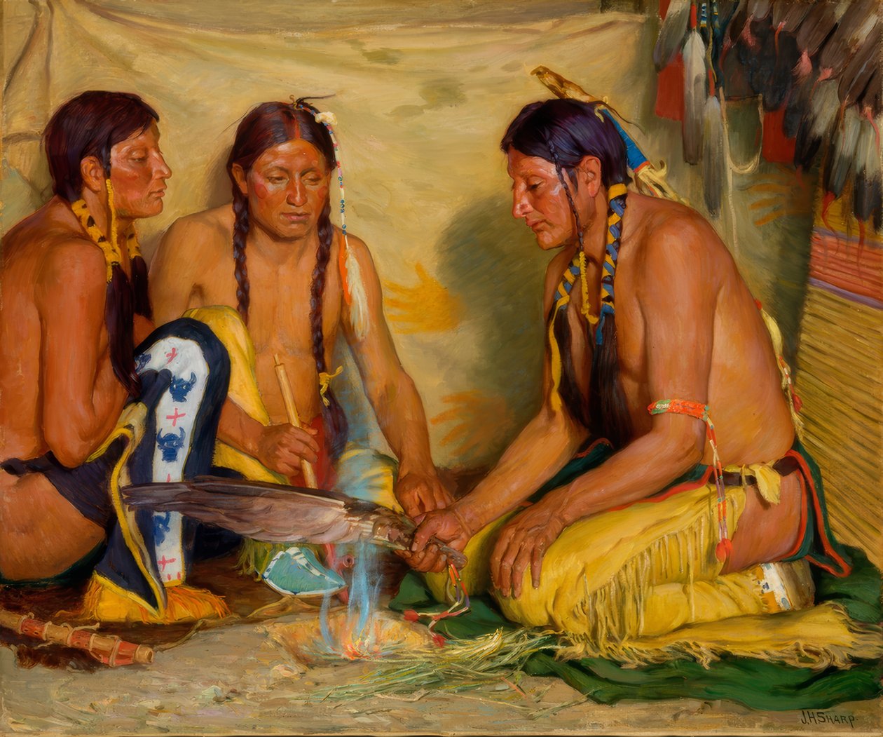 Výroba léku ze sladké trávy, obřad Černonožců od Joseph Henry Sharp