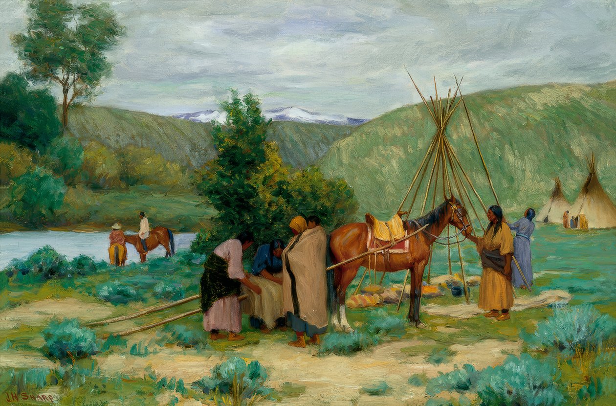 Stavění tábora, Little Big Horn, Montana od Joseph Henry Sharp