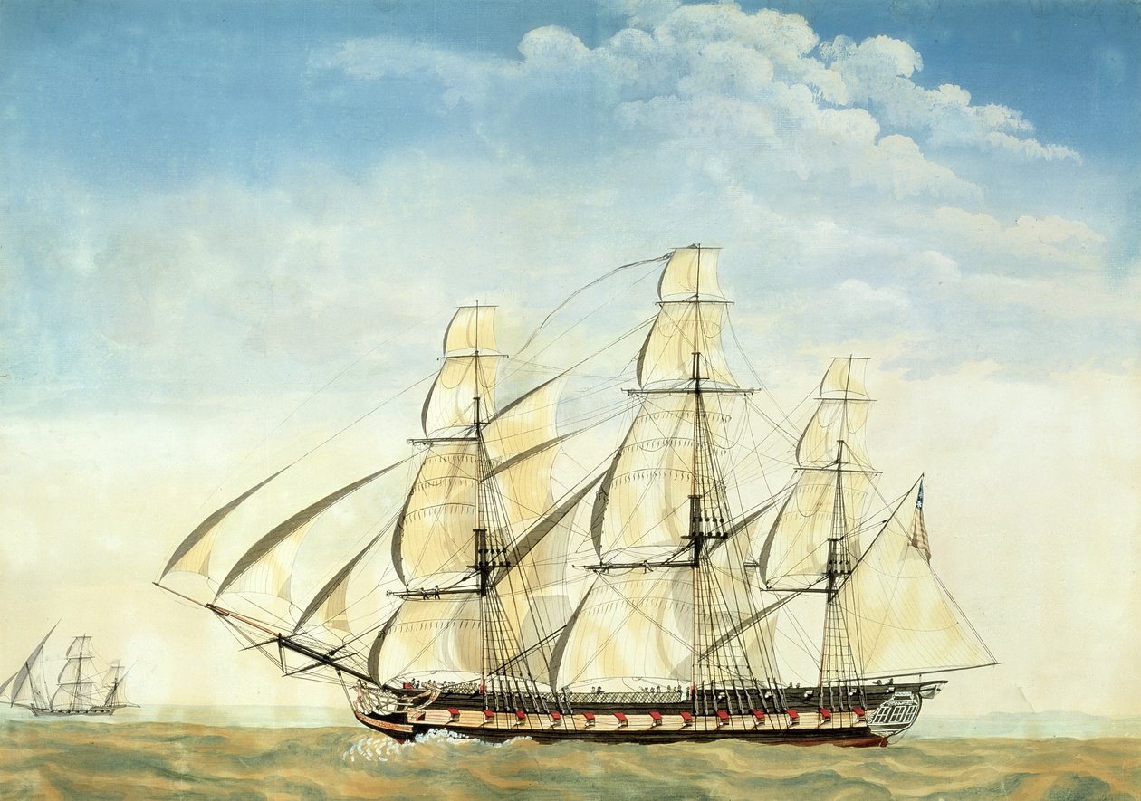 Fregata USS Essex (akvarel na papíře) od Joseph Howard