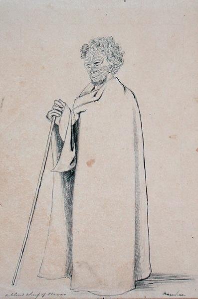 Slepý náčelník Otawao, kolem roku 1844 (pero a tužka na papíře) od Joseph Jenner Merrett