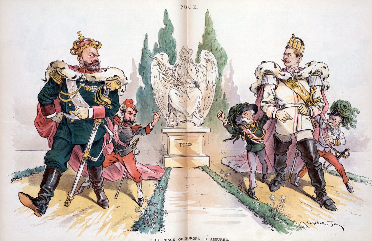 Alexandr III., označený jako "Rusko", se dívá na Viléma II., označeného jako "Německo". od Joseph Keppler