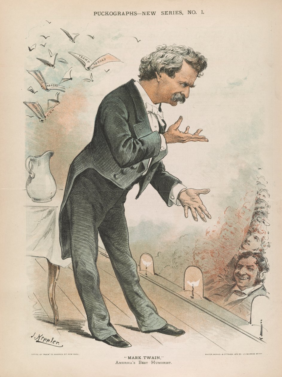 Mark Twain, nejlepší americký humorista, kolem roku 1885 (litho) od Joseph Keppler