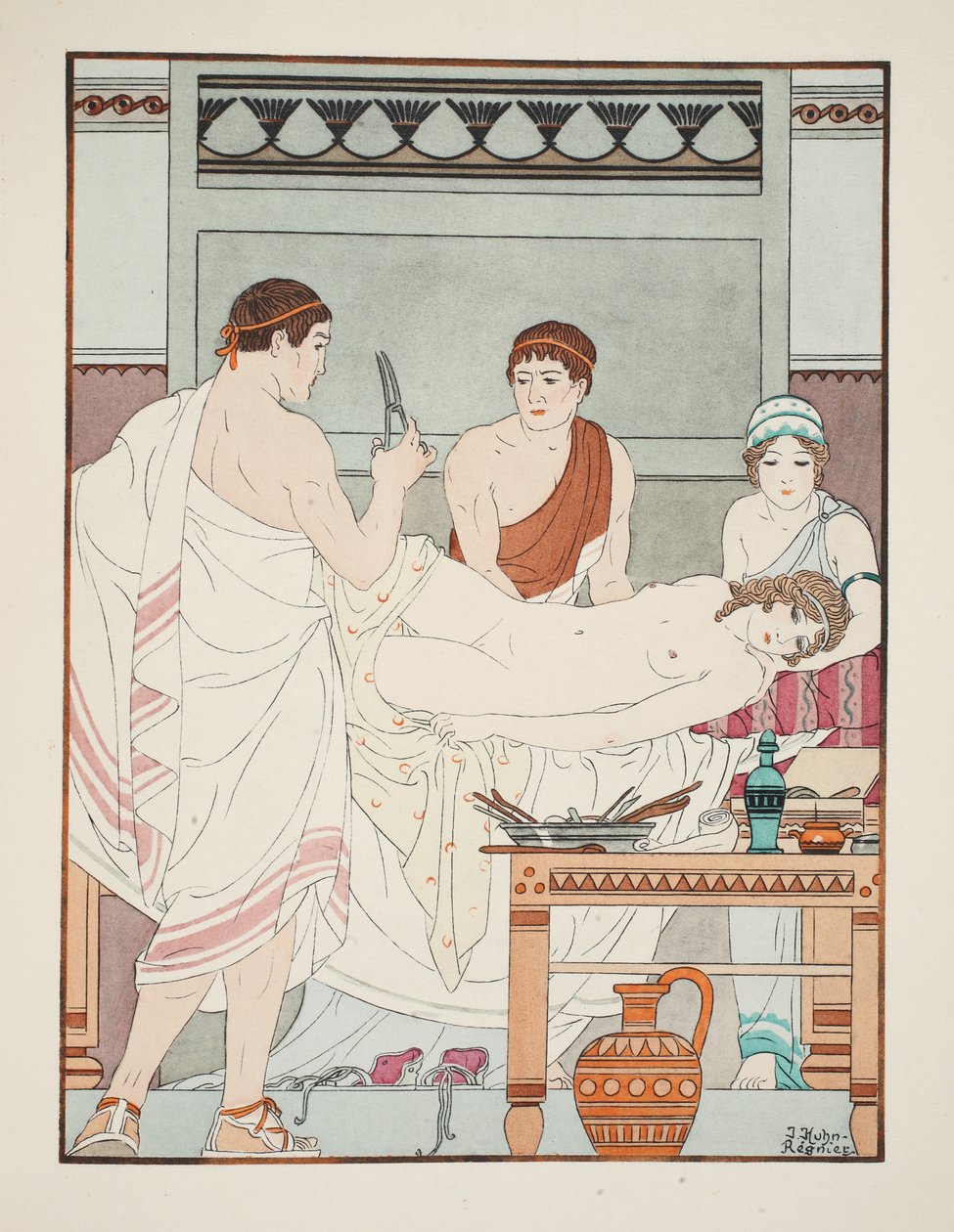 Gynekologické vyšetření, ilustrace z „Díla Hippokrata“, 1934 od Joseph Kuhn Regnier