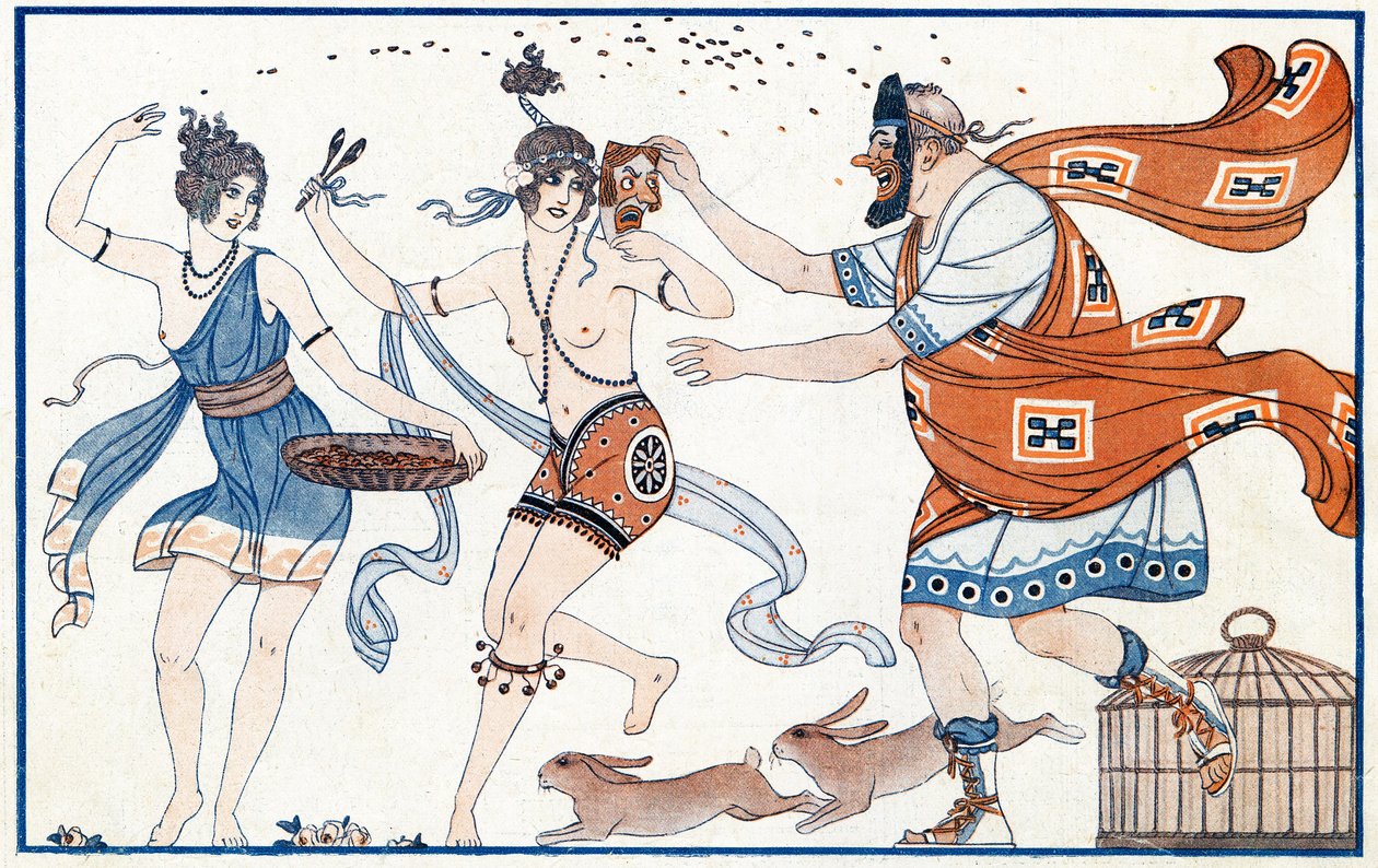 Neplechy na freskách, karneval v Pompejích - ilustrace z la Vie Parisienne, 1923 od Joseph Kuhn Regnier