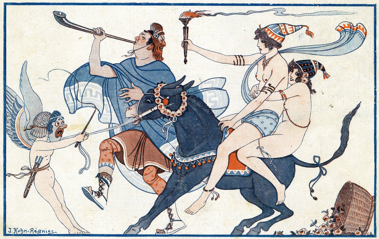 Neplechy na freskách, karneval v Pompejích - ilustrace z la Vie Parisienne, 1923 od Joseph Kuhn Regnier