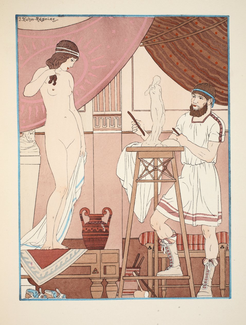 Vyřezávání sochy, ilustrace z „Díla Hippokrata“, 1934 od Joseph Kuhn Regnier