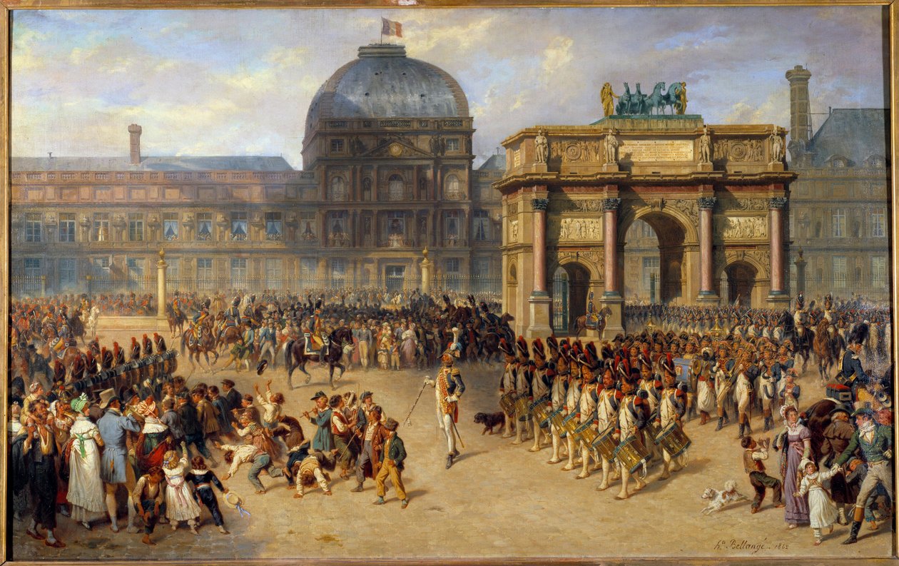 Den recenze pod říší (1810) Obraz Josepha Louise Hippolyte Bellange (1800-1866) a Adriena Dauzatse (1804-1868) 1862 Sun. 1,01 x 1,61 m od Joseph Louis Hippolyte Bellange