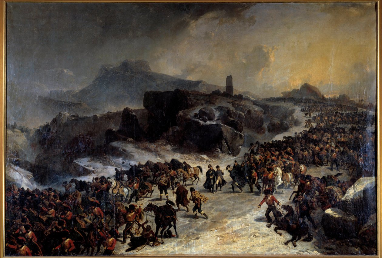 Přechod přes Sierra Guadarama (Guadarrama) ve Španělsku v prosinci 1808. Obraz Joseph Louis Hippolyte Bellange (1800-1866) Paříž 19. století, Armádní muzeum od Joseph Louis Hippolyte Bellange