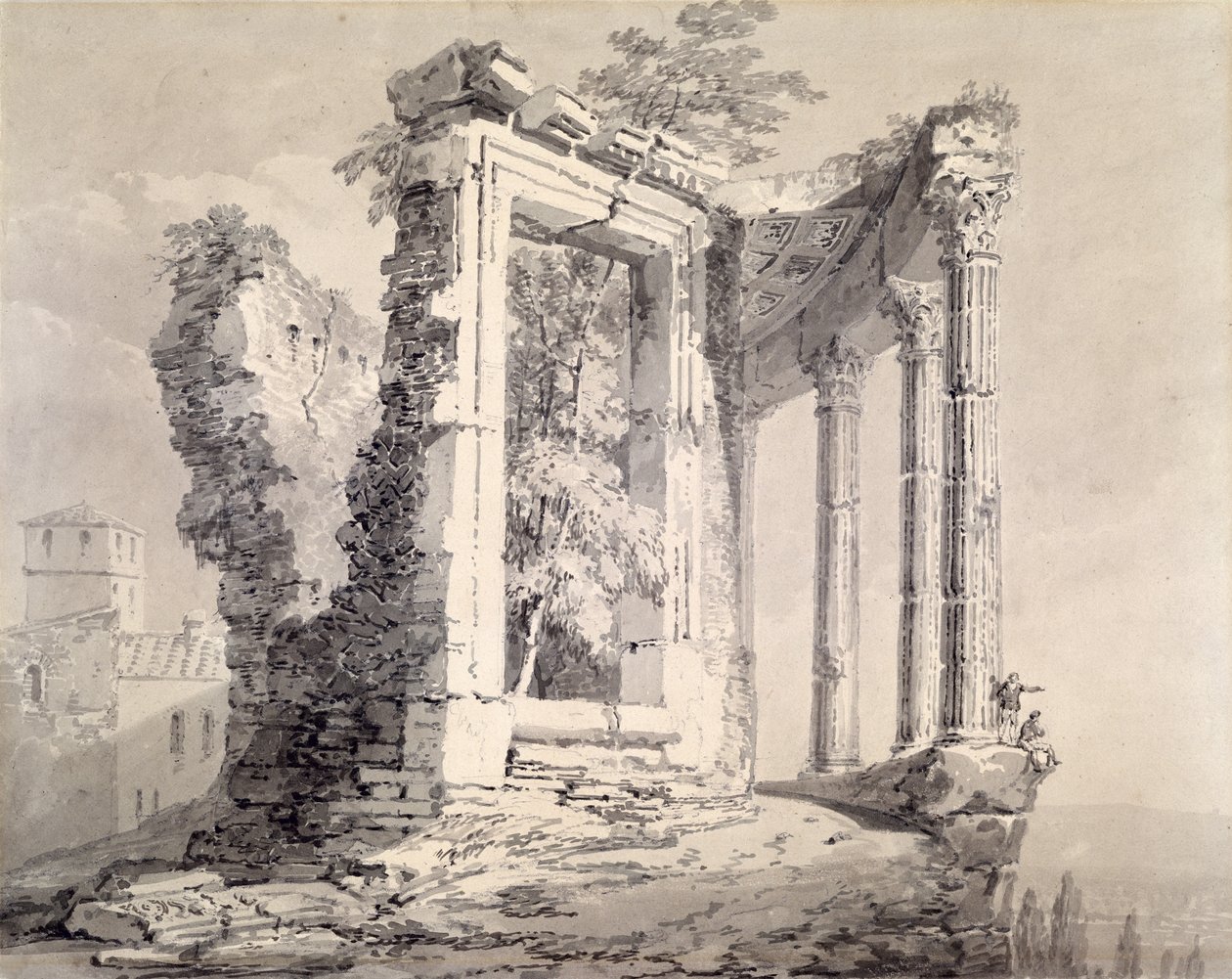 Chrám Sibyly, Tivoli (tužka a akvarel na papíře) od Joseph Mallord William (attr.to) Turner