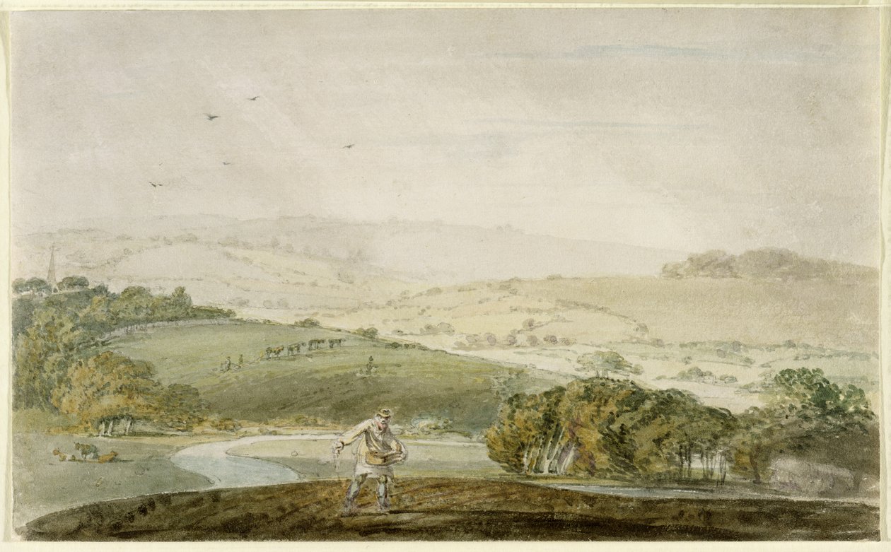 Farmer Sewing, with the River Valley and Rolling Hills Beyond, c.1795 od Joseph Mallord William Turner