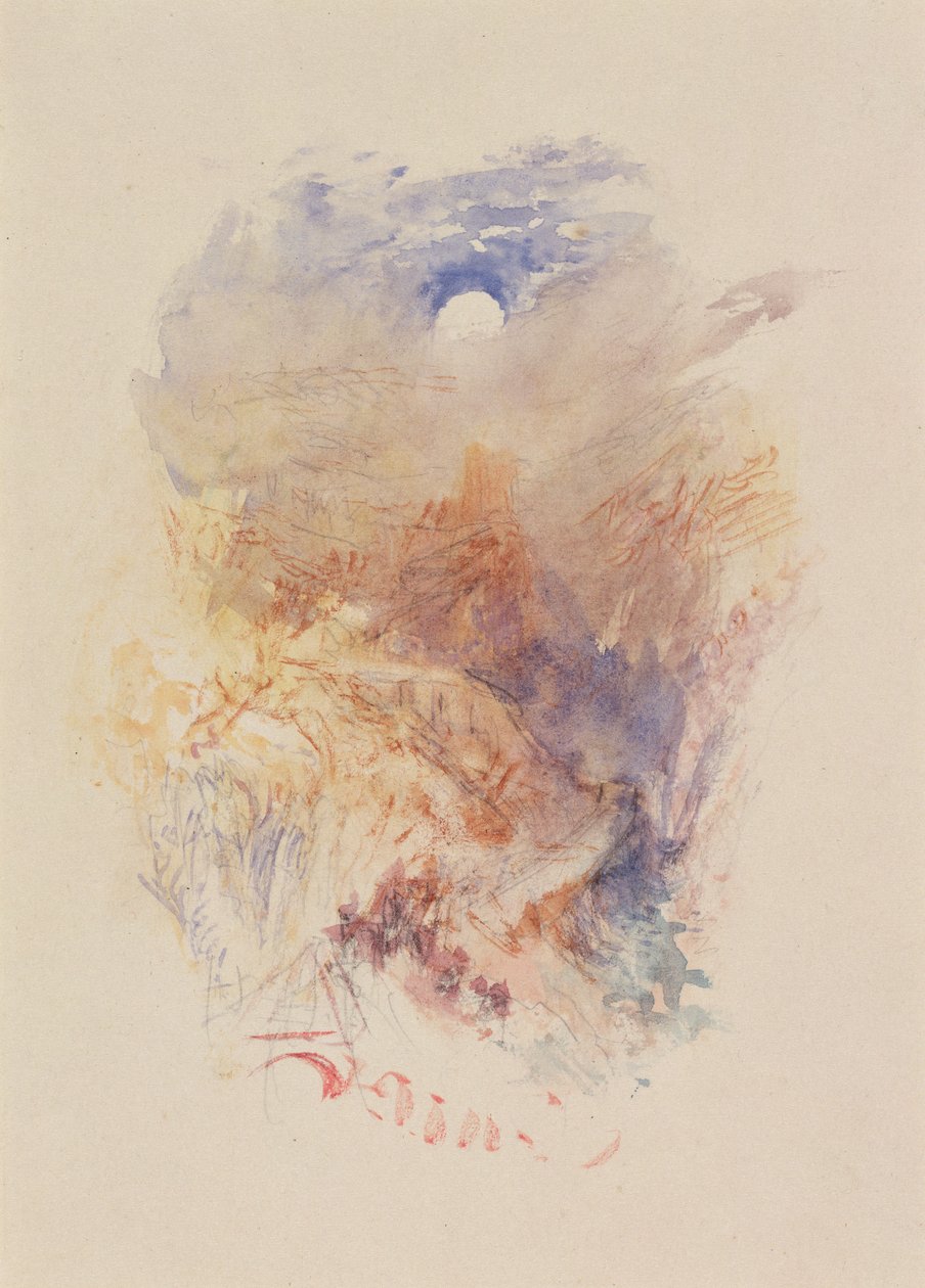 A Mountain Pass in Moonlight, cca 1845 (akvarel na papíře) od Joseph Mallord William Turner