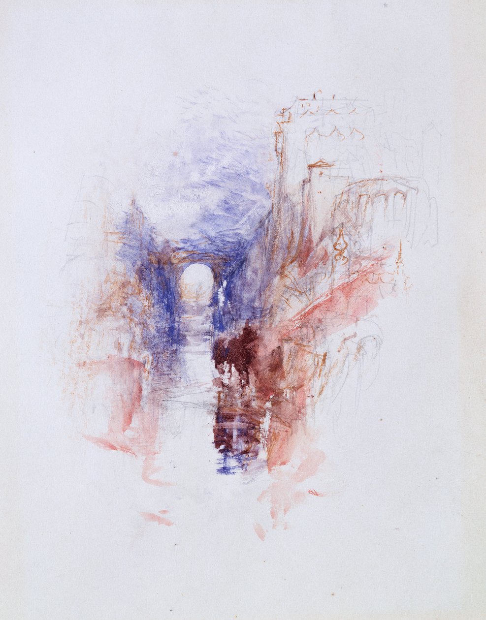 Italský hrad nad řekou, c.1827 od Joseph Mallord William Turner