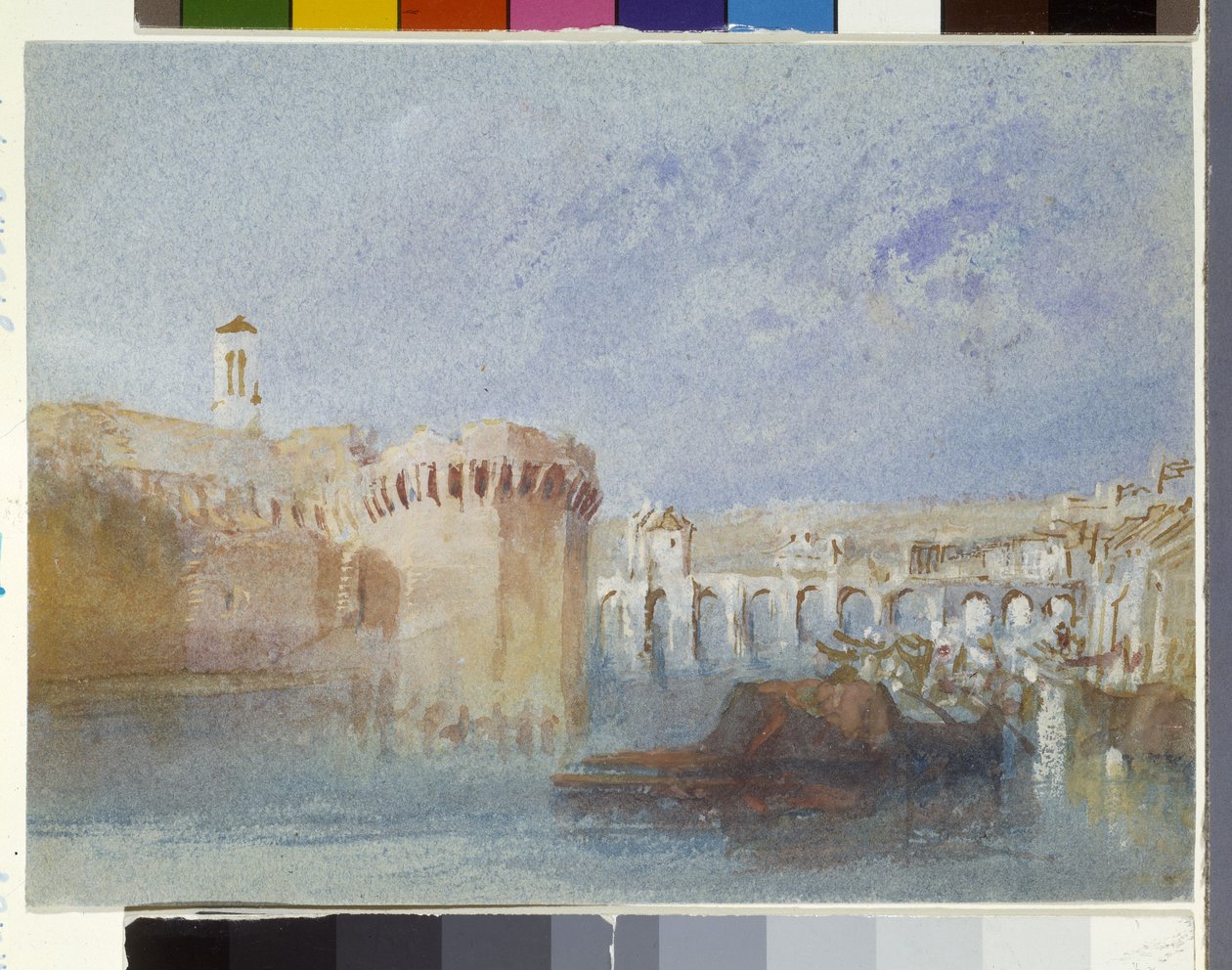 Angers: The Walls Of Doutre s věží kostela La Trinité (akvarel a kvaš na modrém papíře) od Joseph Mallord William Turner