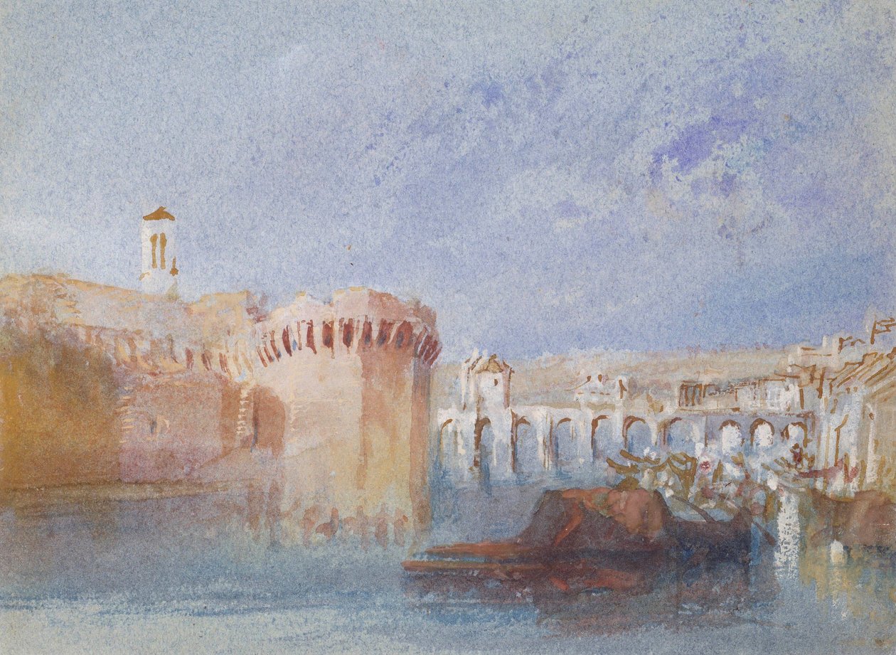 Angers: Hradby čtvrti Doutre s věží kostela La Trinité od Joseph Mallord William Turner