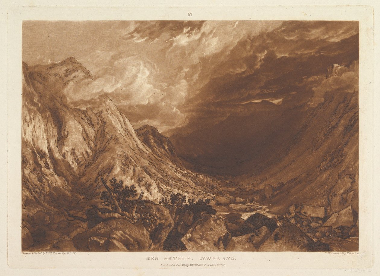 Ben Arthur, Skotsko Liber Studiorum, část XIV, deska 69, 1. ledna 1819. od Joseph Mallord William Turner