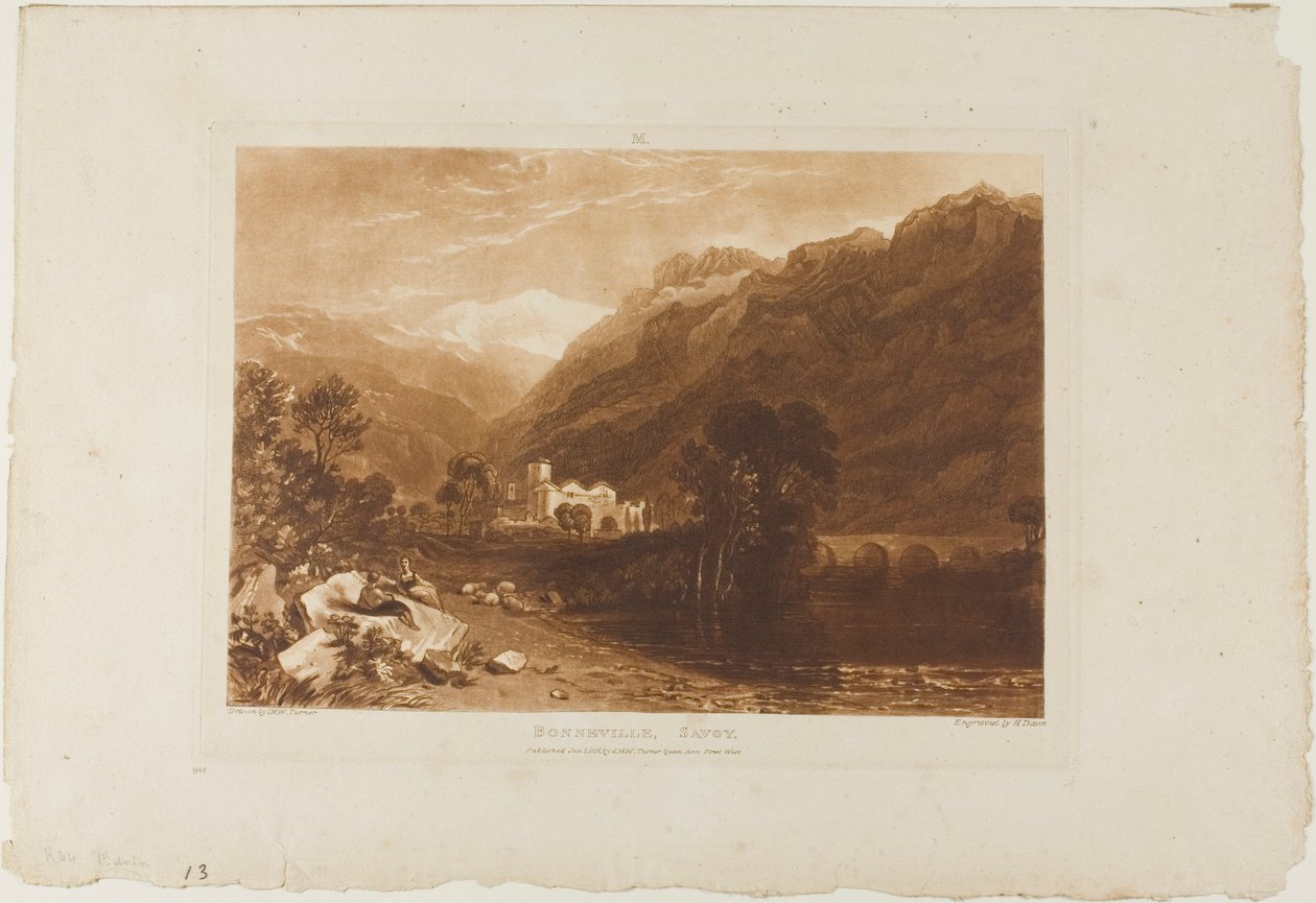 Bonneville, deska 64 od Liber Studiorum od Joseph Mallord William Turner