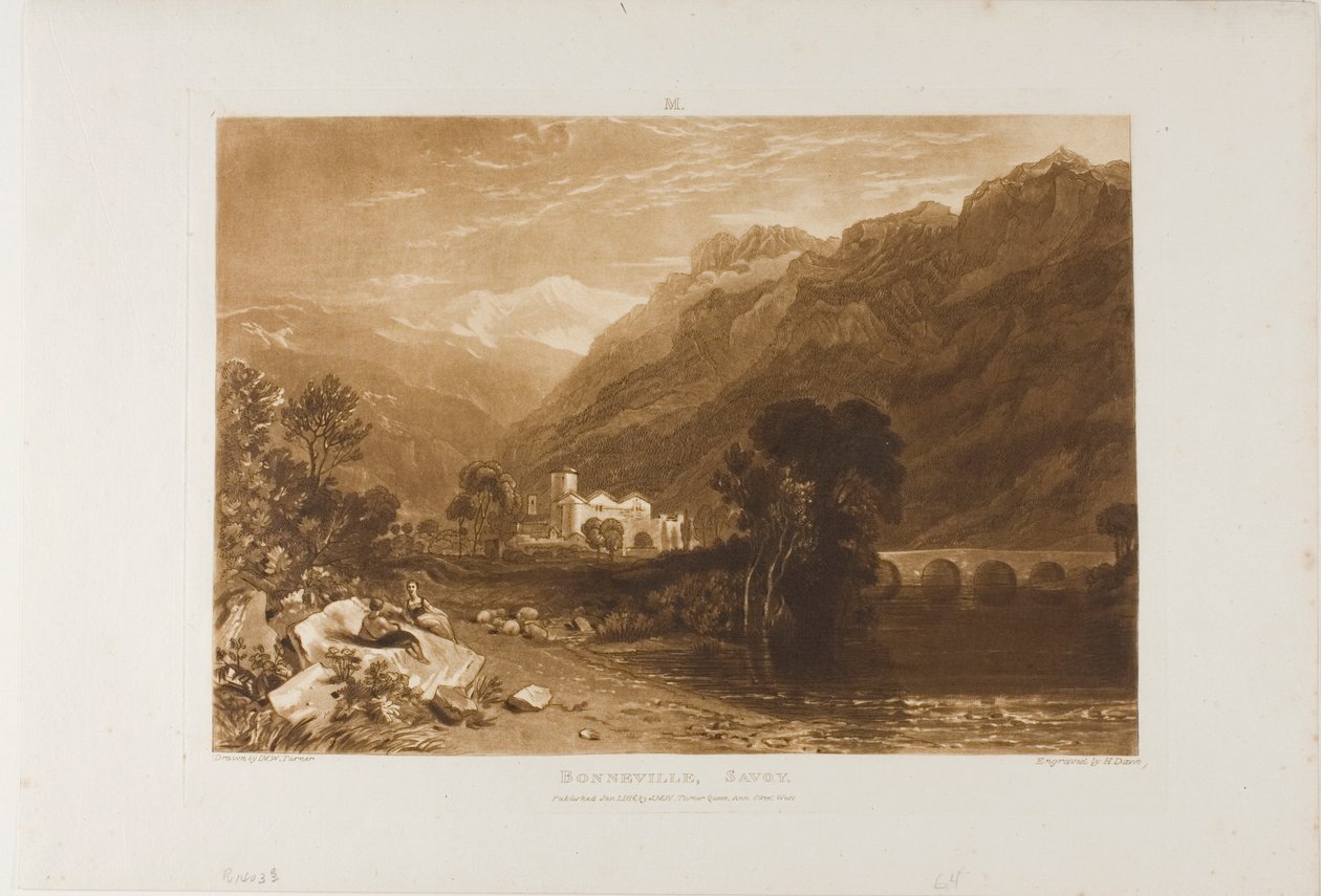 Bonneville, deska 64 od Liber Studiorum od Joseph Mallord William Turner