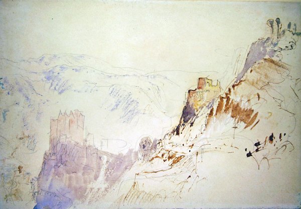 Burg Eltz ze severu (tužka, pero a červená tuš, akvarel a bodycolor na papíře) od Joseph Mallord William Turner