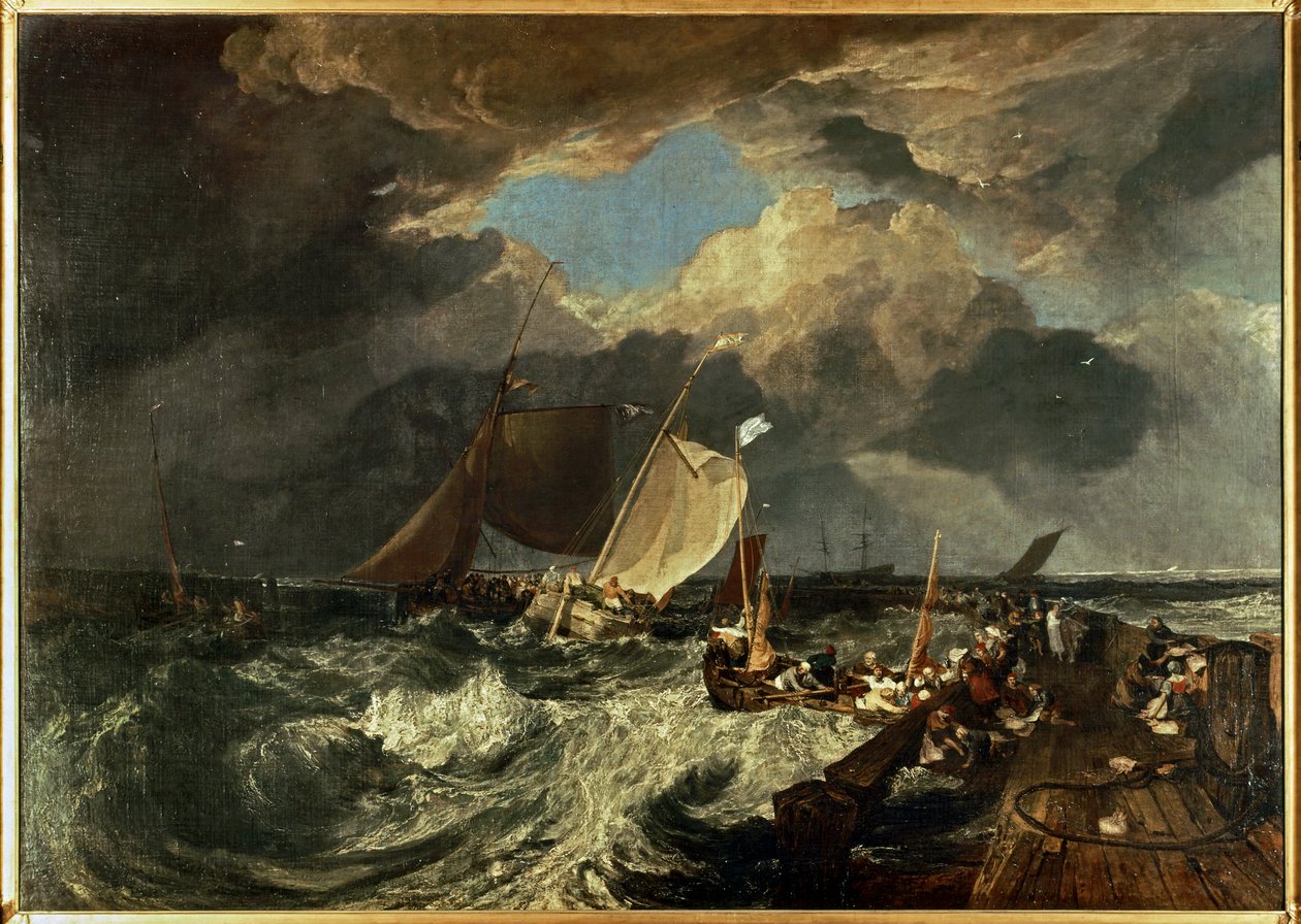 Molo v Calais s francouzskými rybáři připravujícími se na plavbu: (malba na plátně) od Joseph Mallord William Turner