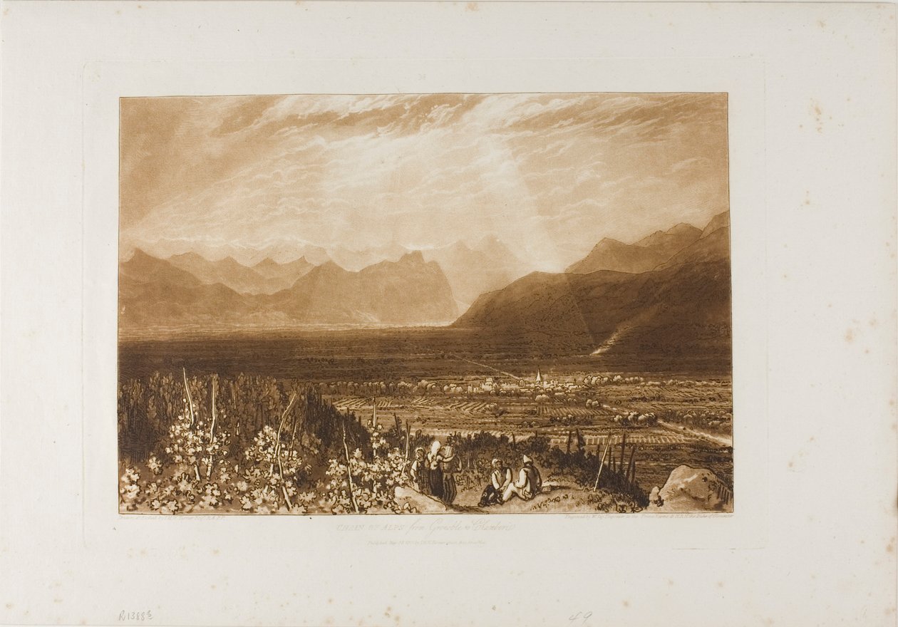 Řetězec Alp z Grenoblu do Chamberi, deska 40 z Liber Studiorum od Joseph Mallord William Turner