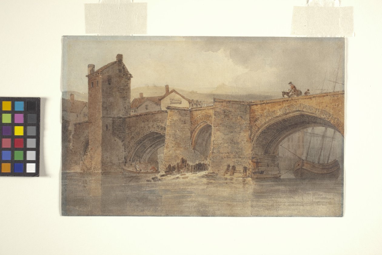 Chester Bridge (akvarel přes tužku na špinavě bílý tkaný papír) od Joseph Mallord William Turner