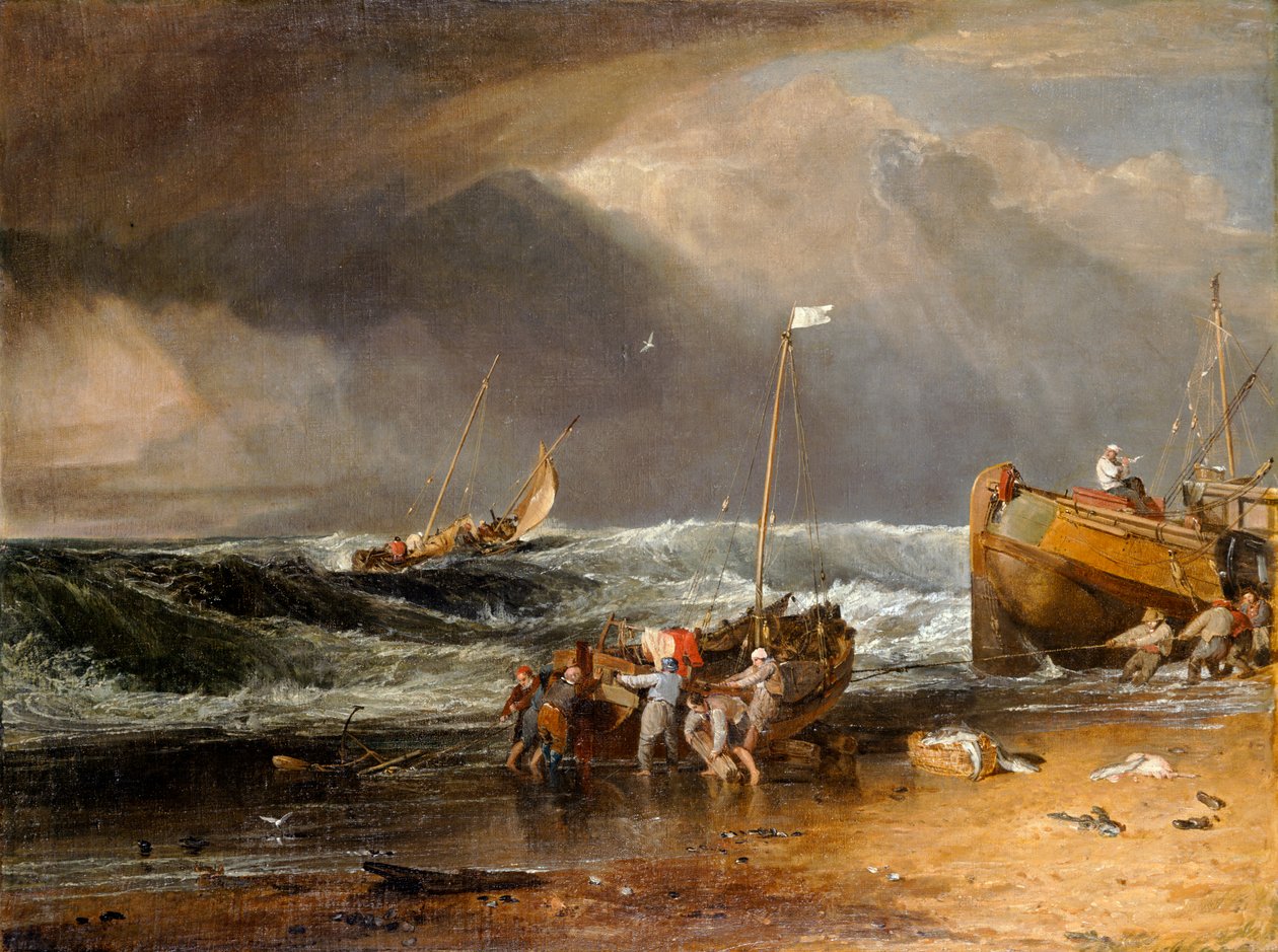 Pobřežní scéna rybářů táhnoucích loď na břeh nebo The Iveagh Seapiece (olej na plátně) od Joseph Mallord William Turner