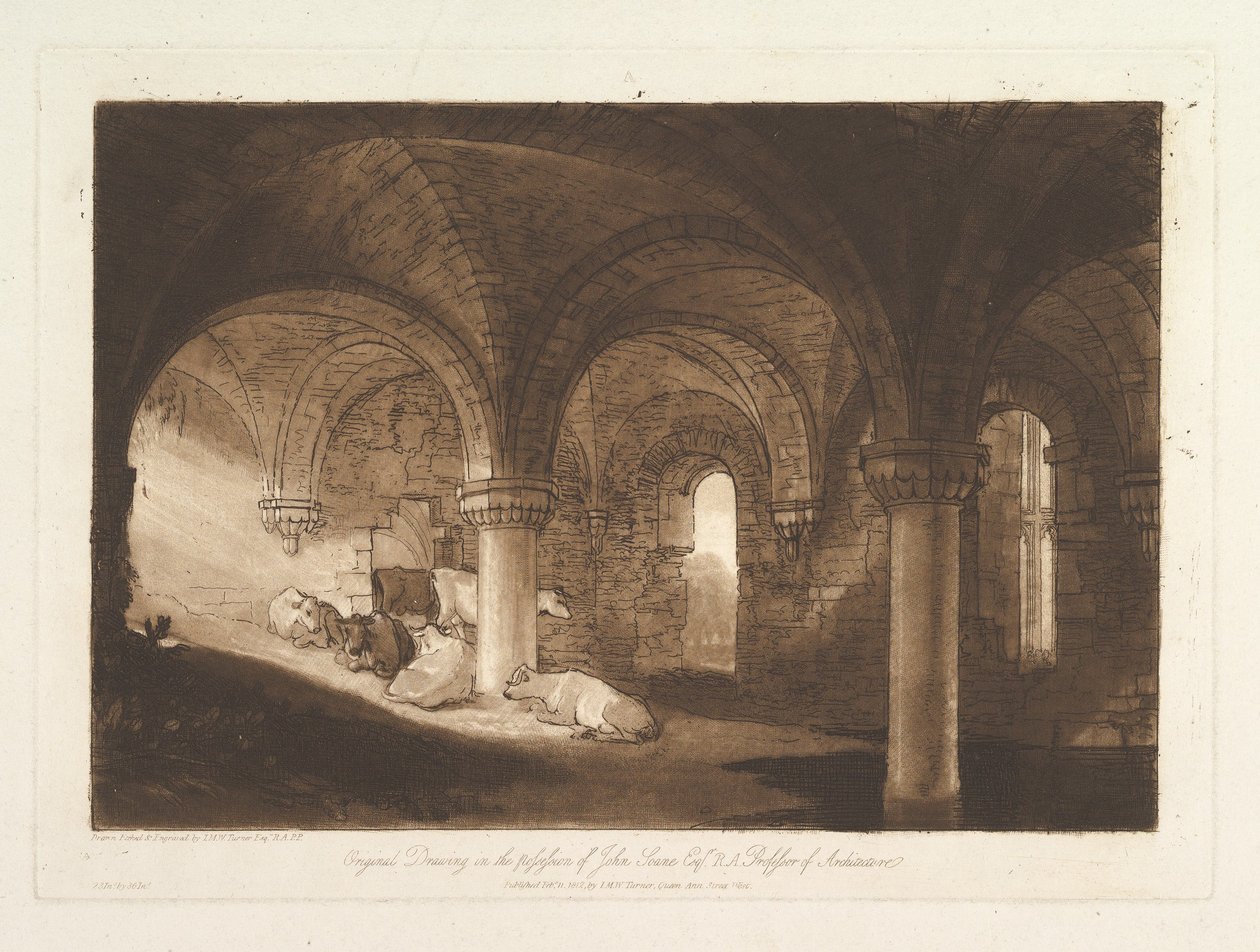 Krypta opatství Kirkstall, část VIII, tabule 39 z „Liber Studiorum“ od Joseph Mallord William Turner