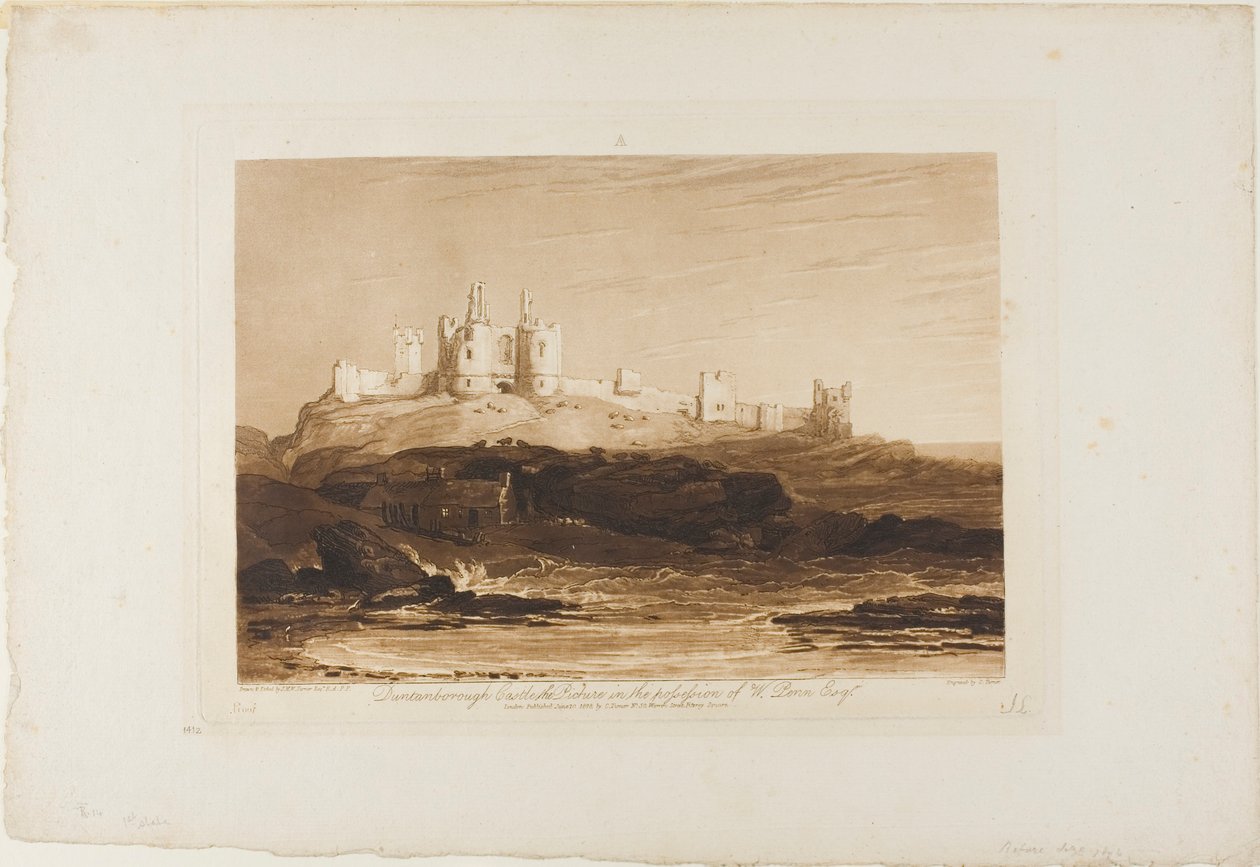 Hrad Dunstanborough, deska 14 z Liber Studiorum od Joseph Mallord William Turner