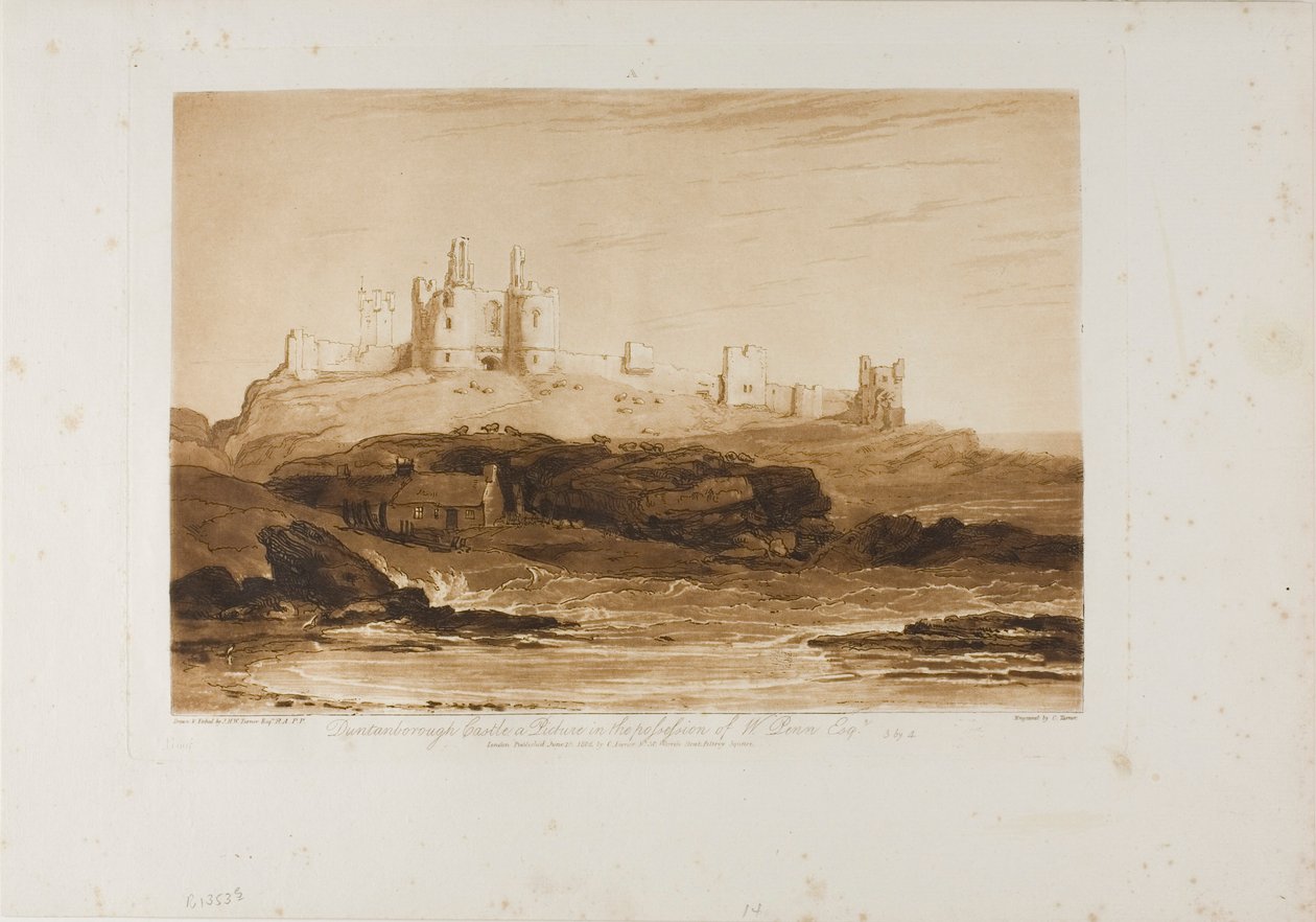 Hrad Dunstanborough, deska 14 z Liber Studiorum od Joseph Mallord William Turner