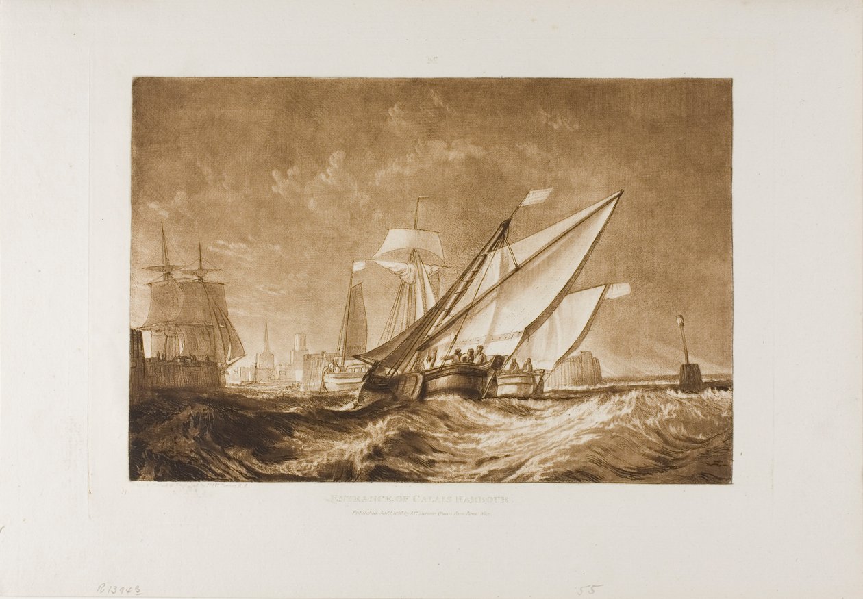 Vstup do přístavu Calais, deska 55 z Liber Studiorum od Joseph Mallord William Turner