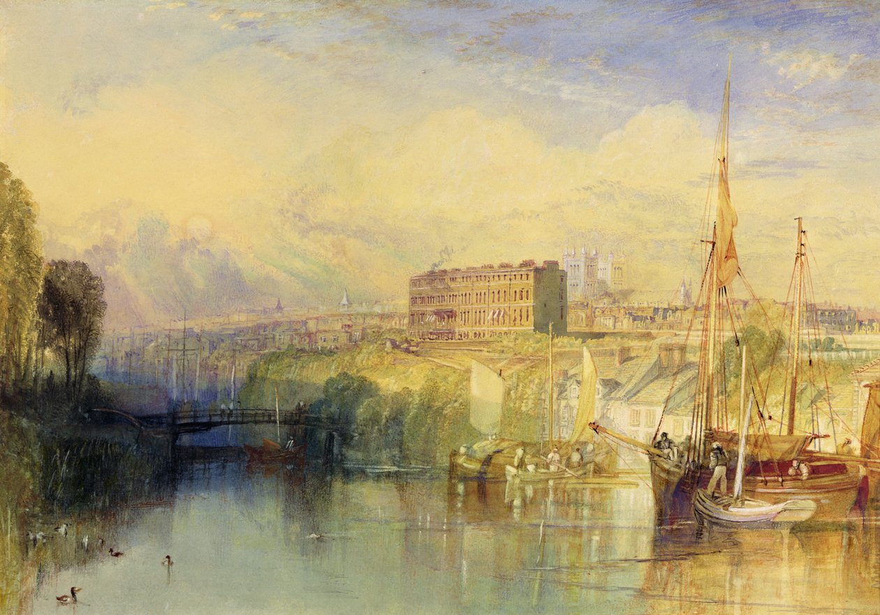 Exeter, cca 1827 (akvarel se škrabáním a zastavováním a arabskou gumou na papíře) od Joseph Mallord William Turner
